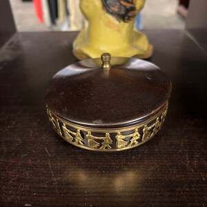 Art Deco Erhard & Söhne Brass and Rosewood Round Trinket Box with Dancing Frieze